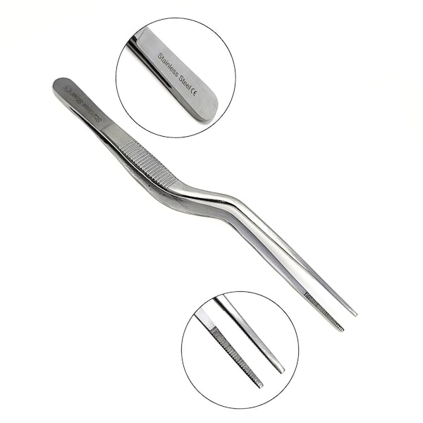 A2Z Scilab Offset Culinary Tweezers, Precision Serrated Jaws, 5.5 Inch, Stainless Steel Tongs A2Z-ZR1053 - main