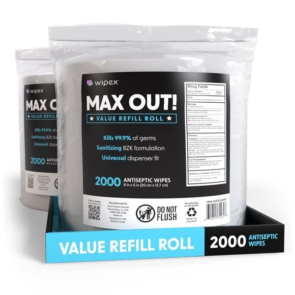 Wipex Sanitizing Wipes 2000ct Value Refill Rolls, 4000 Antibacterial Hand Wipes for Gym & Fitness, 2PK WX72232MO-2 - main