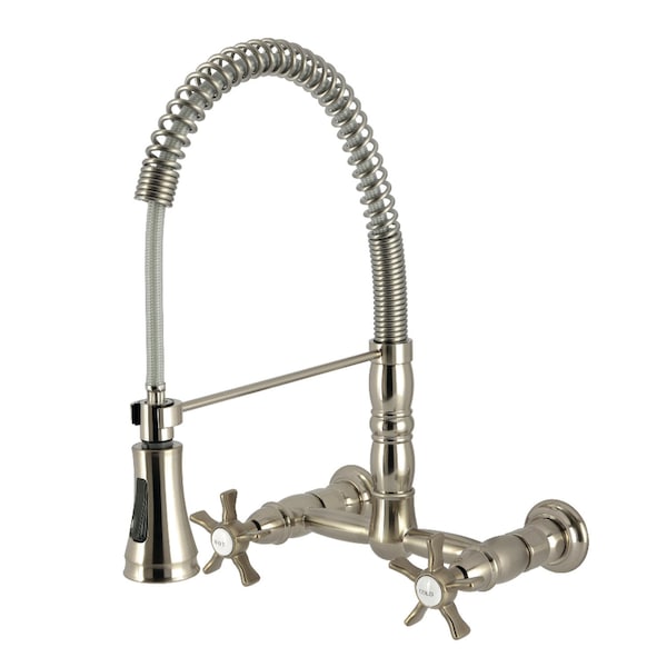 Kingston Brass Double-Handle Wall-Mount Pre-Rinse Bridge Kitchen Faucet, Brushed Nickel GS1248NX - main