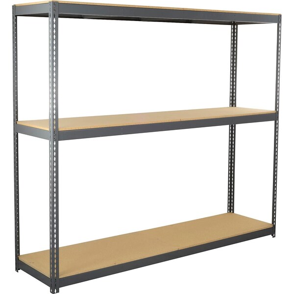 Global Industrial 3 Shelf, Heavy Duty Channel Boltless Shelving Starter 96"W x 36"D x 72"H, Wood Deck B3164249 - main