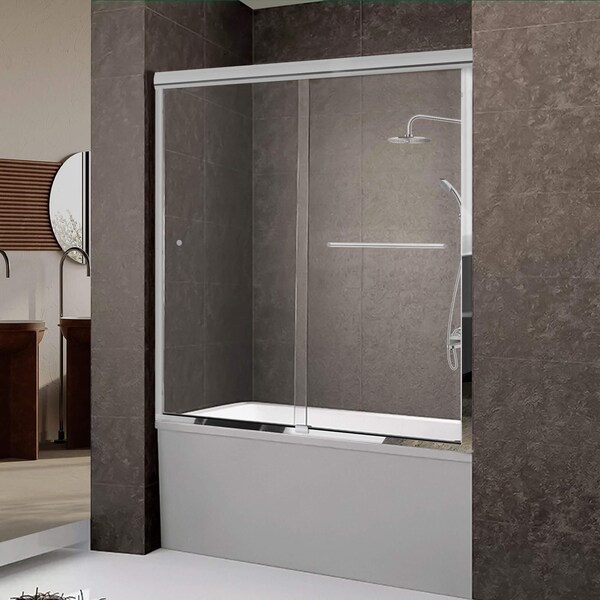 Fab Glass And Mirror Double Sliding Bathroom Shower Door Sorrento Lux Series - Matte Black Finish Adjustable 44in-48in SHSOL48X62MB - main