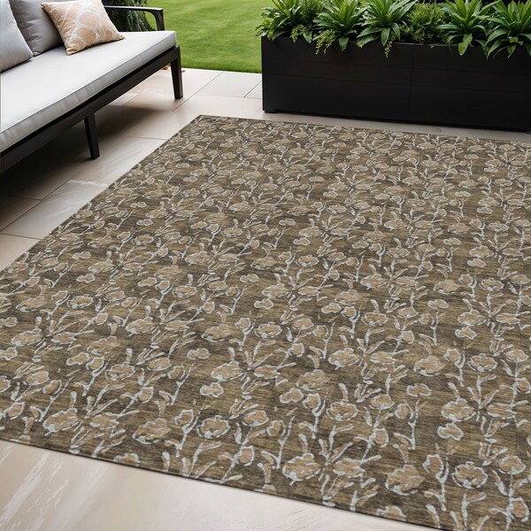 Homeroots 5' X 8' Brown And Ivory Floral Washable Indoor Outdoor Area Rug 581889 - main