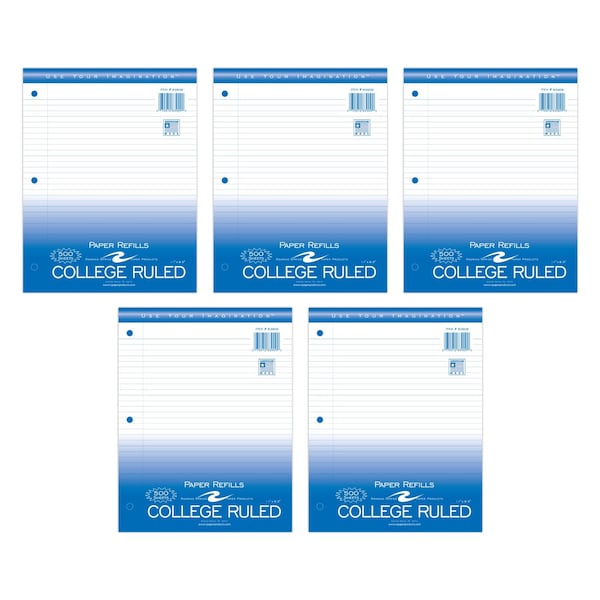 Roaring Spring Case of Loose Leaf Paper, 500 sht/pk, 8"x11", College Ruled Filler Paper w/Margin, 3-hole Punched 83909cs - main
