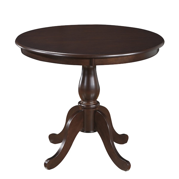 Homeroots 36" Espresso Rounded Solid Manufactured Wood And Solid Wood Pedestal Base Dining Table 517752 - main