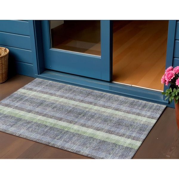 Homeroots 3' X 5' Pewter Gray And Mint Green Plaid Washable Indoor Outdoor Area Rug 613993 - main