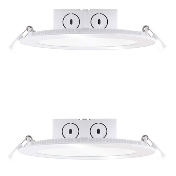 Bulbrite LED 6" Round Flat Downlight Fixture with Jbox, 65W Equivalent, 2700K/Warm White, White Finish, 2PK 861561 - main