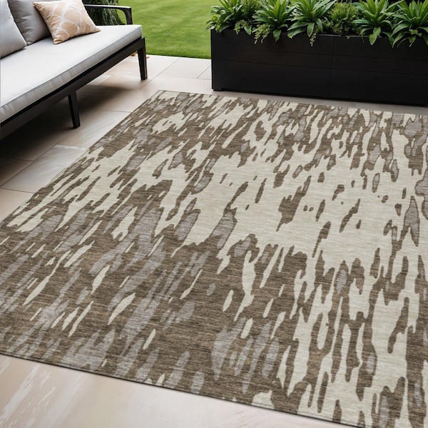 Homeroots 5' X 8' Brown And Ivory Abstract Washable Indoor Outdoor Area Rug 612642 - main