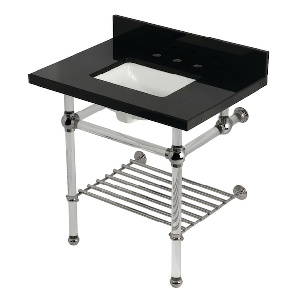Kingston Brass 30-Inch Black Granite Console Sink with Acrylic Legs and Shelf, 8-Inch, 3-Hole KVPK3030KASQB6 - main