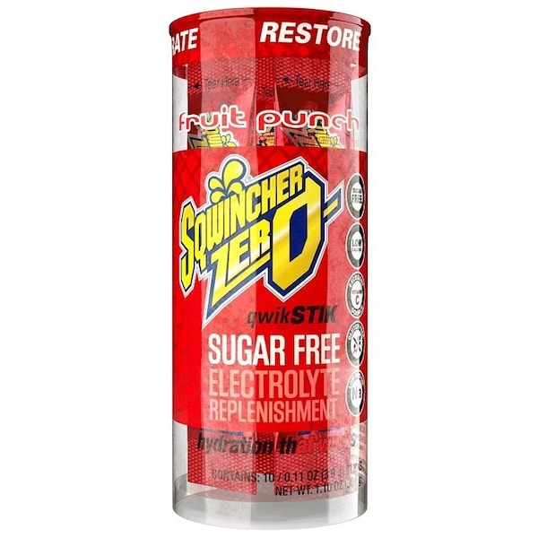 Sqwincher Qwik Stik ZERO Series Drink Mix, Sugar-Free, Powder, Fruit Punch Flavor, 0.11 oz Stick 159060160 - main