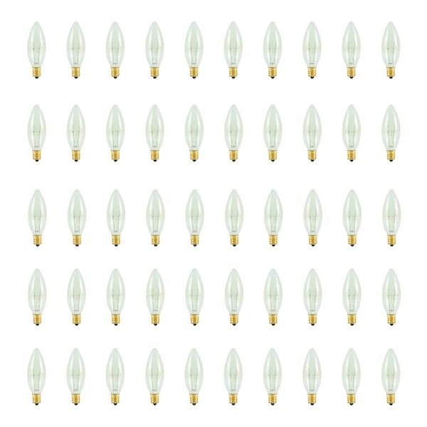 Bulbrite 15w Dimmable Clear B8 Torpedo 25mm Incandescent Lght Bulb Candelabra (E12) Bse, 2700K Warm Wht, 50PK 861960 - main