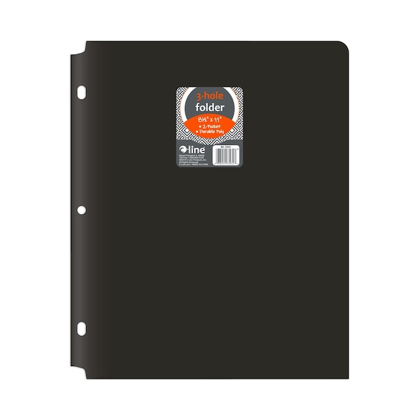 C-Line Products 8-1/2" x 11" Black Two-Pocket 3-Hole Punch Heavyweight Poly Portfolio Folder, 25EA/BX, 6BX/CT 33931-BX - main