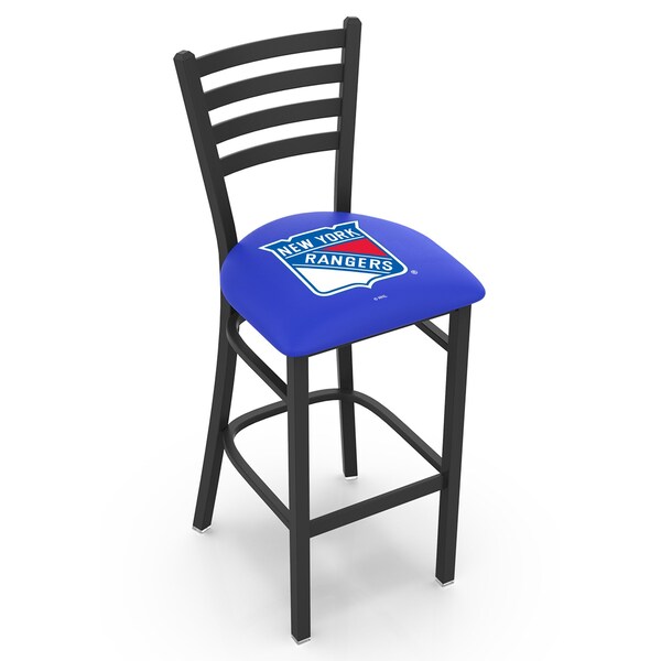 Holland Bar Stool Co 30" Blk Wrinkle New York Rangers Stationary Bar Stool, Ladder Back L00430NYRang - main
