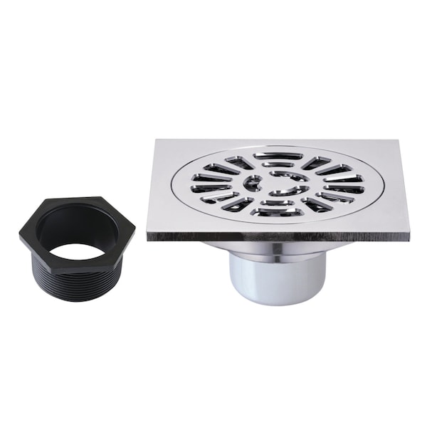 Kingston Brass 4" Brass Square Grid Shower Drain with Hair Strainer, Polished Chrome BSF4267C - main