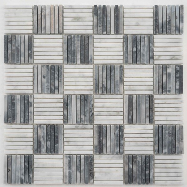 Apollo Tile 12x12 Bardiglio Nuvolato, Bianco Carrara Marble Polished Floor and Wall Mosaic Tile 5 sqft/case, 5PK APLSE88L02A - main