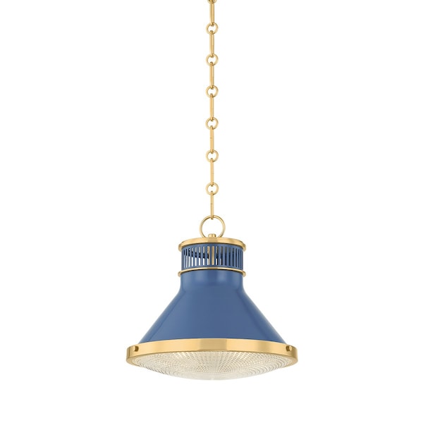 Hudson Valley Lighting Highclere 12.75 in. Pendant in Aged Brass/Soft French Blue by Mark D. Sikes MDS2404-AGB/FBL - main