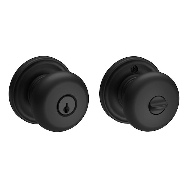 Baldwin Entry Round Knob and Traditional Round Rose with 6AL Latch and Dual Strike Satin Black Finish ENROUTRR190 - main