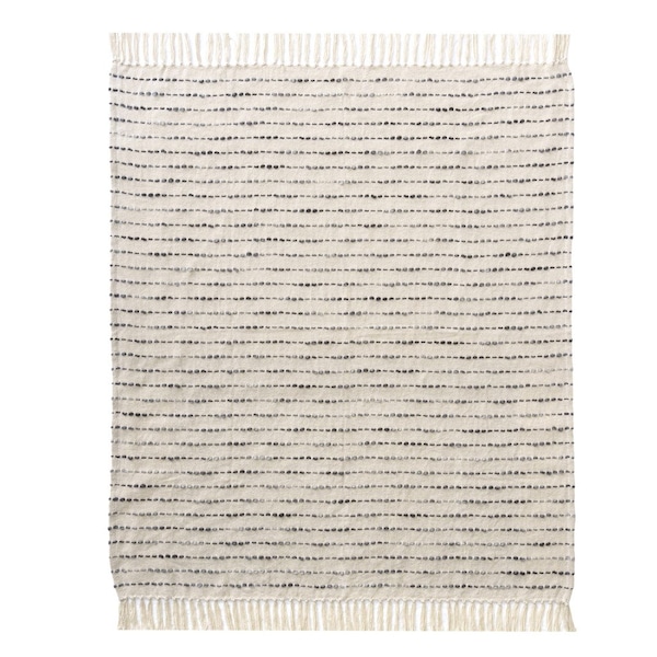 Homeroots 50" X 60" White And Navy Blue Cotton Blend Woven Striped Throw Blanket with Fringe 548878 - main