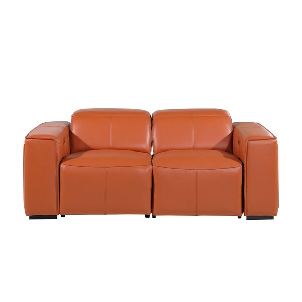 Homeroots 77in Orange and Brown Italian Leather Power Reclining Loveseat With Storage 720547 - main