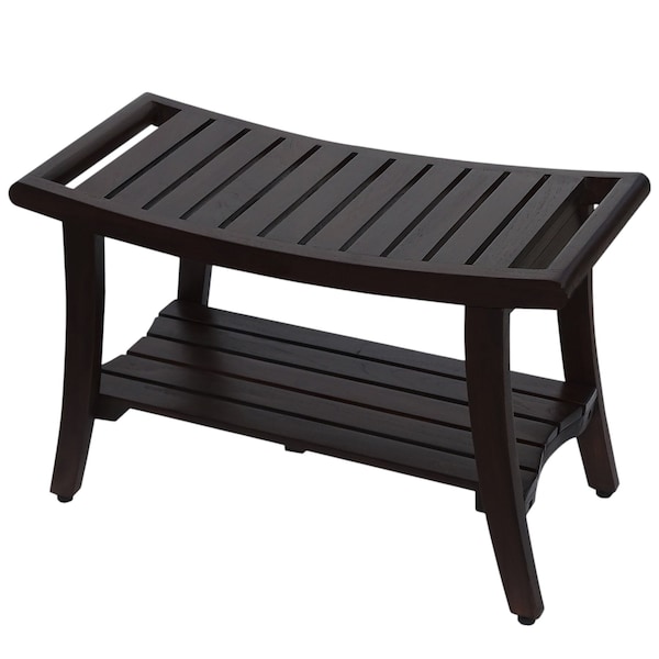 Homeroots 30" Dark Brown Teak Rectangular Shower Bench With Shelf 376670 - main