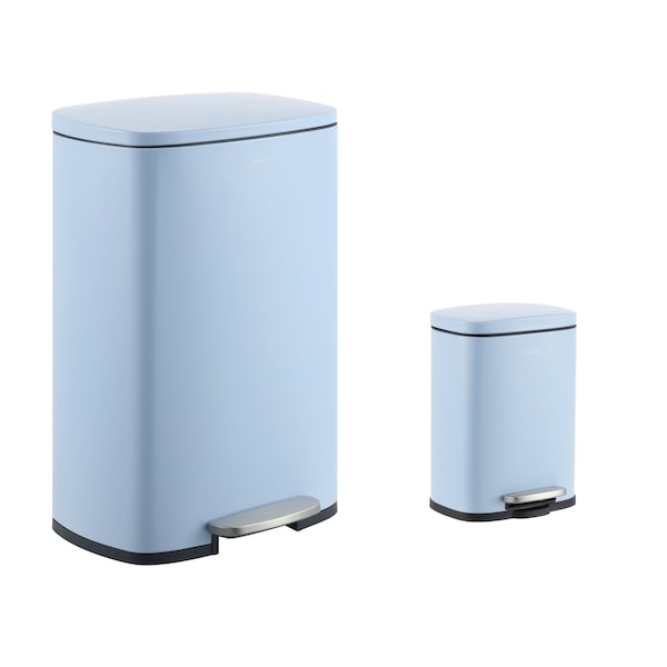 Happimess Connor Rectangular 13.2-Gallon Trash Can with Soft-Close Lid and FREE Mini Trash Can, Tide Pool Blue HPM1006H - main