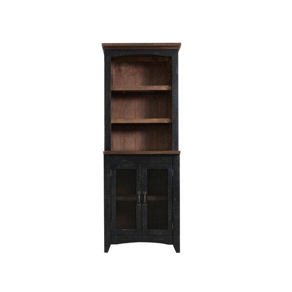 Homeroots 72" Brown and Black Distressed Wood Dining Hutch With Two Doors 630363 - main