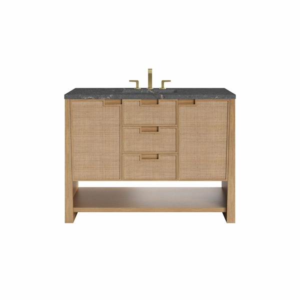 James Martin Vanities Solene 48 in. Single Vanity, Seaside Oak, w/ 3 CM Parisien Bleu Quartz Top D225-V48-SSO-3PBL - main