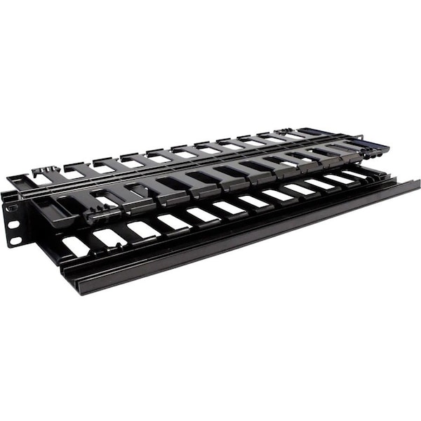 Quest Mfg Horizontal Dual Large Finger Duct With Hinged Covers, 60-110 Cables, 1U, 19", Black HF19-01-110DH - main