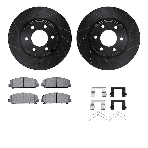 Dynamic Friction Co DFC Brake Rotor Drilled & Slotted - Black- w/Ultimate Duty Brake Pad & HW Kit 8412-68001 - main