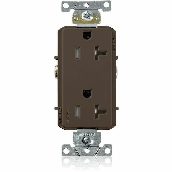 Leviton Straight Blade Receptacle, 5-20R, 20 A, 125V AC, 2 Pole, 3 Wire, Flush Mount, Single, Brown TDR20 - main