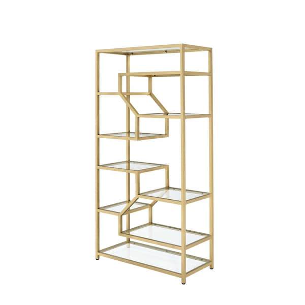 Homeroots 77" Gold Metal and Glass Nine Tier Etagere Bookcase 286635 - main