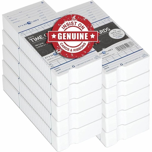 Pyramid Time Systems Attendance Cards for Time Clock Models 2500-2600-2650, White, 1000PK 42415MB - main