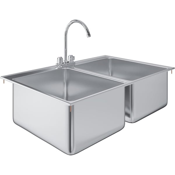 Amgood 16 in. x 20 in. x 12 in. Stainless Steel 2 Compartment Drop-In Sink with Faucet. NSF AMG SINK DIS S2C-162010-F-Z - main