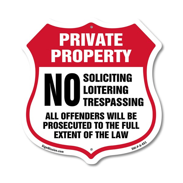 Signmission Private Property Shield Sign No Soliciti, 6 Inch X 6 Inch, Plastic Sign SHI-P-6-451 - main