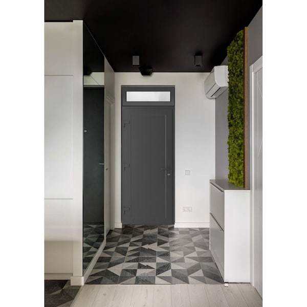 Vdomdoors Front Exterior Prehung Metal-Plastic Door, Manux 8111 Antracite Grey, Top Sidelite Transom, Office MANUX8111EXD-ANT-W36xH80+14-RH - main