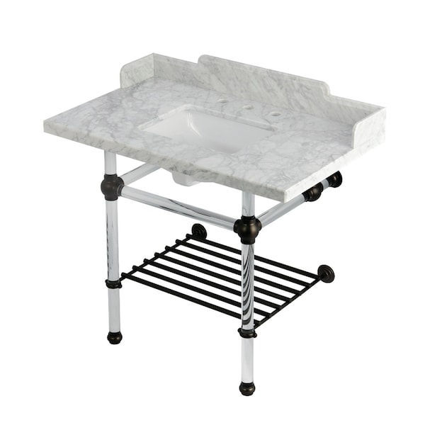 Kingston Brass 36-Inch Carrara Marble Console Sink with Acrylic Legs and Shelf, 8-Inch, 3-Hole LMS3630MASQB5 - main