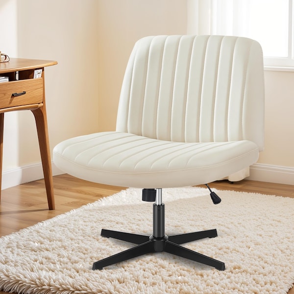 Yssoa Criss Cross Chair Legged, Home Office Desk Chair No Wheels Armless, Wide Seat Swivel Vanity C 3A88FNCHAIROFFICELEABGE01 - main