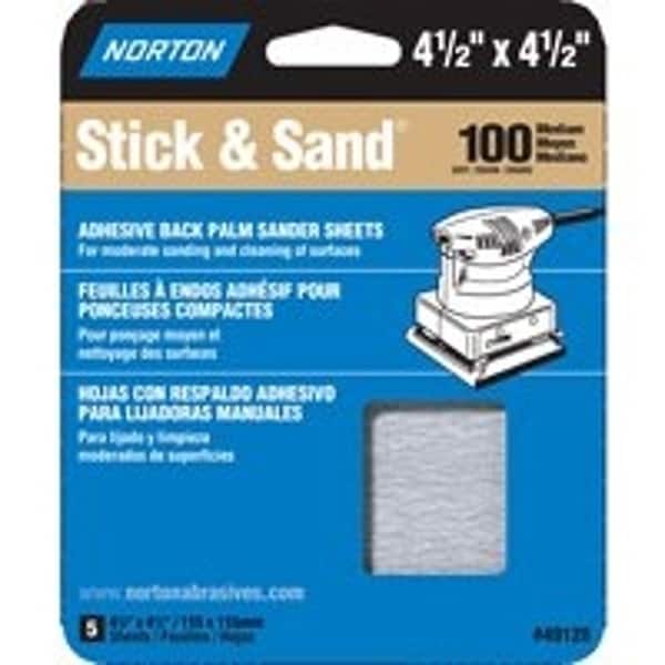 Norton Co MultiSand 0 Sanding Sheet, 412 in L, 412 in W, Medium, 100 Grit, Adhesive Backing 5452 - main