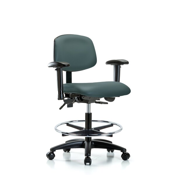 Blue Ridge Ergonomics Chair, Vinyl, Med Bench, AA CF Casters, Blu, 6-Way Adjustable, 22" to 29" Height, Colonial Blue BR-VMBCH-RG-T0-A1-CF-RC-8546 - main