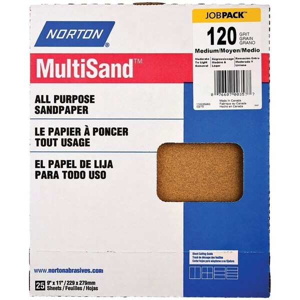 Norton Co Adalox 07660700 Sanding Sheet, 11 in L, 9 in W, Medium, 120 Grit, Aluminum Oxide Abrasive 159 - main