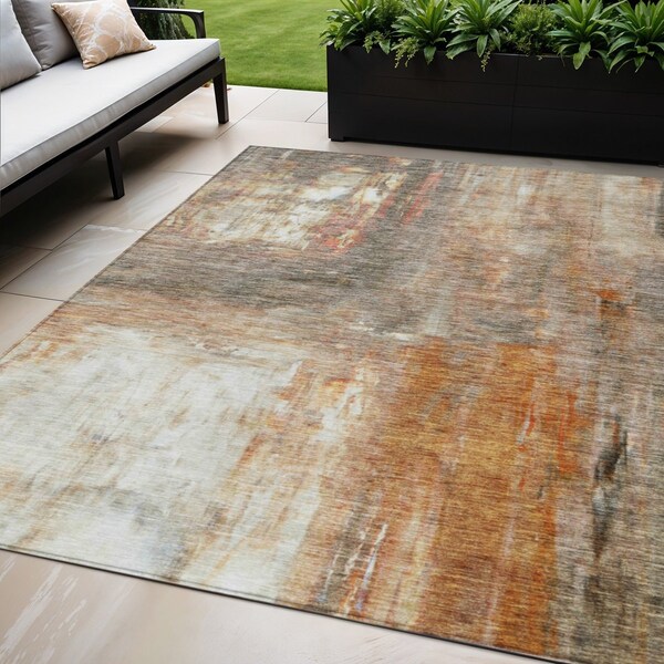 Homeroots 5' X 8' Copper Ivory And Brown Abstract Washable Indoor Outdoor Area Rug 603618 - main