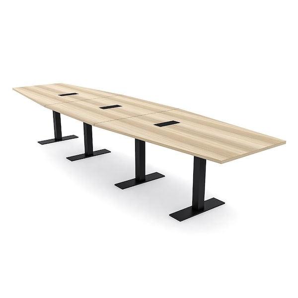 Skutchi Designs 16ft Conference Table With Power Unit | 16 Person Modular Hexagon Meeting Table | Harmony Series HAR-HEX.IR-48X192-T.BK-K525-EBLK - main