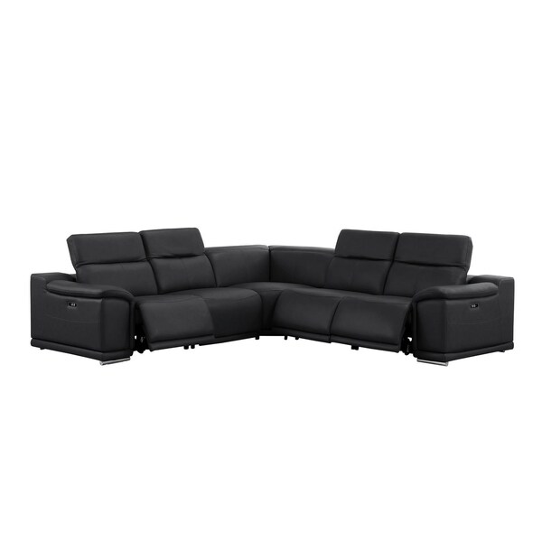 Homeroots Black Leather Power Reclining L Shaped Five Piece Corner Sectional 643949 - main