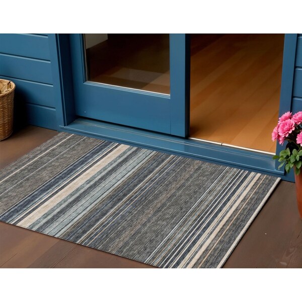 Homeroots 3' X 5' Taupe Beige And Pewter Striped Washable Indoor Outdoor Area Rug 614845 - main