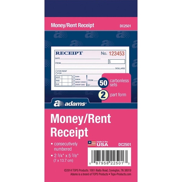 Adams Mfg Receipt Book, 2 3/4" L, 5 3/8" W ABFDC2501 - main
