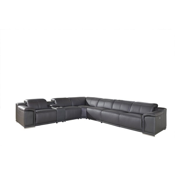 Homeroots Gray Italian Leather Power Reclining U Shaped Seven Piece Corner Sectional With Console 366357 - main