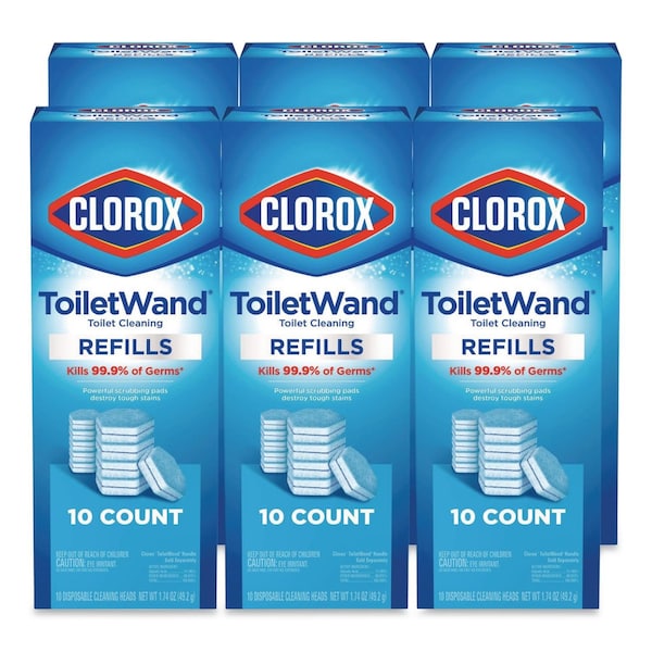 Clorox Disinfecting ToiletWand Refill Heads, Toilet Cleaning Scrubbing Pads, Blue/White, 60PK CLO31620 - main
