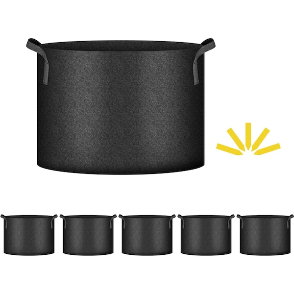 Ipower 25 Gallon Grow Bags, Garden Planting Nonwoven Fabric Pots with Reinforced Handle, 5PK GLGROWBAG25X5BLKV5 - main