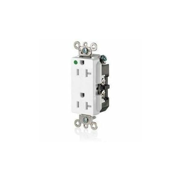 Leviton Straight Blade Receptacle, 5-20R, 20 A, 125V AC, 2 Pole, 3 Wire, Flush Mount, Self-Grounded 16362-SGW - main