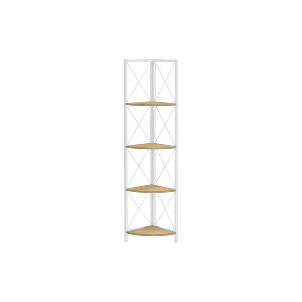 Homeroots 59" Brown and White Metal Four Tier Corner Bookcase 489792 - main