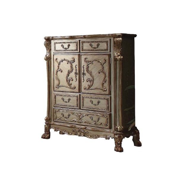 Homeroots 20" X 43" X 55" Gold Patina Bone Wood Poly Resin Chest 347058 - main
